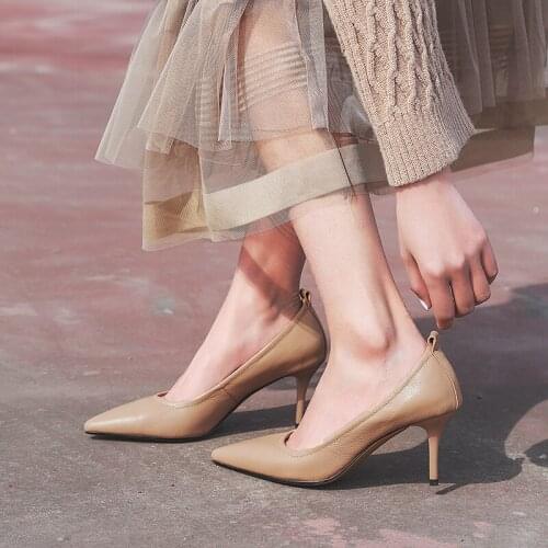 EshtonShero Summer Womens Shoes Woman Pumps Cow Leather+PU Thin High Heels Basic 4/7cm Ladies Wedding Shoes Size 3-8