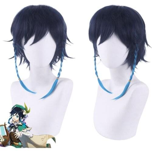Genshin Impact Venti Gradient Short Braided Cosplay Heat Resistant Synthetic Hair Halloween Carnival Party + Free Wig Cap