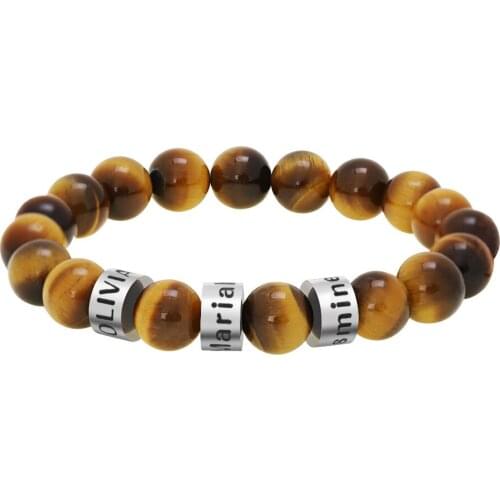 Customized 10mm Tiger Eye Stone Beads Bracelets Personalized Name Engraving Men Bracelet Handmade Jewelry Gifts