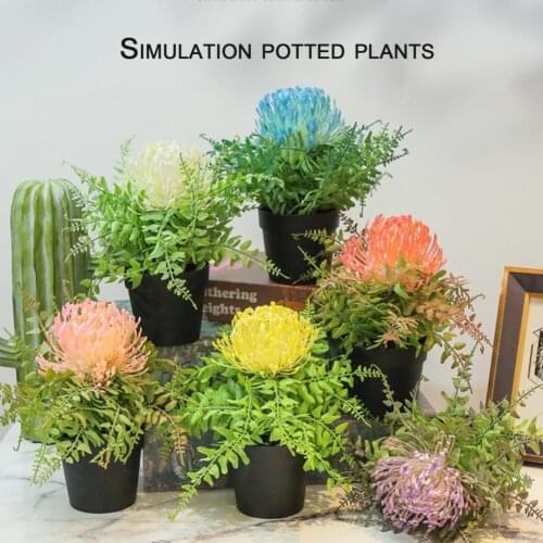 Potted Artificial Protea Flower Bonsai Stage Office Garden Wedding Home Party