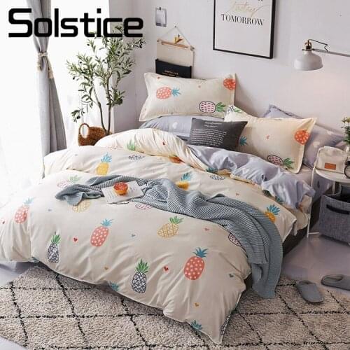 Solstice Home Textile Bedding Set Duvet Cover Pillowcase Bed Sheet Off-White Pineapple Gray Heart Print Bedclothe King Full Twin