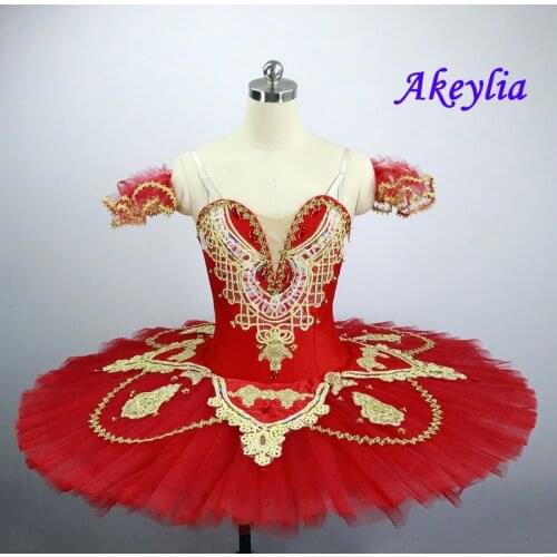 Red Ballet Tutu For Girls Professional Tutu Red Gold White Dress Women Performance Tutu Ballet kids Pancake Tutu Costume JN9129B