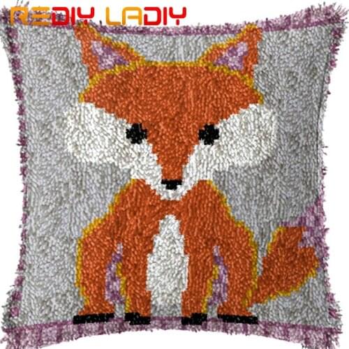 Latch Hook Cushion Cartoon Red Fox Printed Canvas Cushion Cover Acrylic Yarn Crochet Pillow Case Kits Hobby & Crafts Home Decor