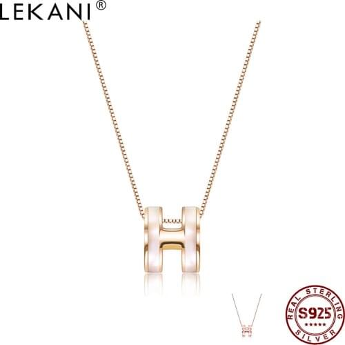 LEKANI Genuine 925 Sterling Silver Necklaces For Women 2 Colors Circle H Letter Pendant Necklaces Female Party Fine Jewelry