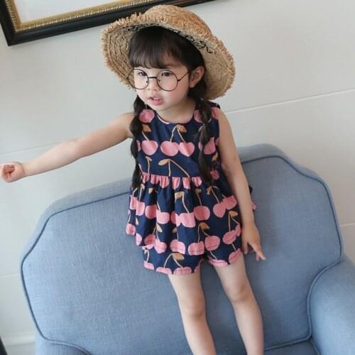 Summer 2Pcs Baby Dresses New Baby Girls Clothes Flower Pattern Baby Princess Dress PantsCotton Kids Clothing