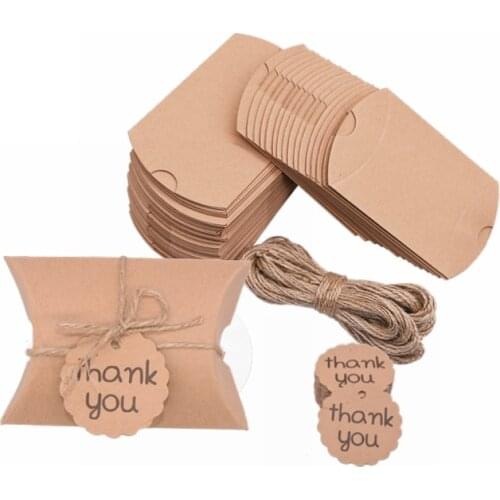 Mini Pillow Shape Candy Boxes Kraft Paper Box DIY Craft Gift Box Bag Wedding Favors Birthday Xmas Thank You Packaging Supplies
