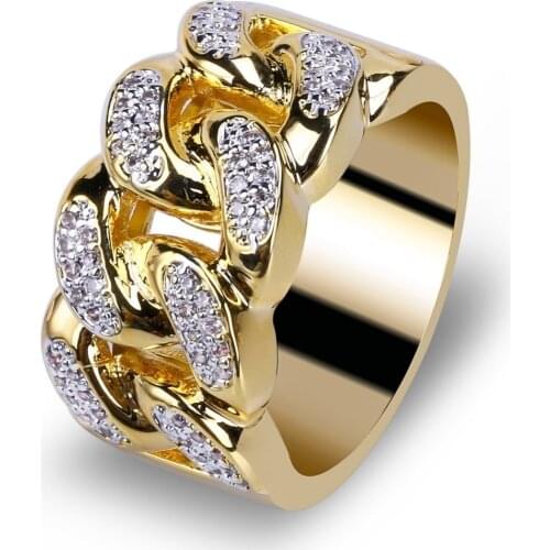 Fashion Women Hip Hop Ring Classic Cubic Zirconia 13mm Width Gold Color Ring For Famale Best Gift