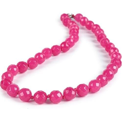 Fashion simple bright color Elegant rose red chalcedony stone 10mm cuting Necklace 18 inches Womens necklace wedding gift