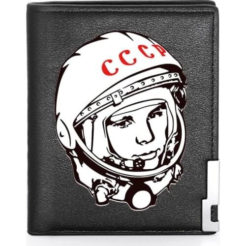 Classic CCCP Gagarin Printing Mens Wallet Leather Purse For Men Credit Card Holder Short Slim Money Bags