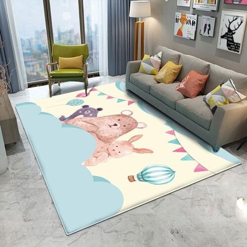 Non-Slip Children Flannel Carpet Baby Carpet Baby Play Mat Train Animal Panda Bear Pattern Children Comfortable Round Carpet