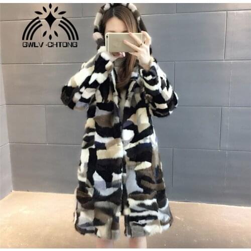 New genuine real natural mink fur coat women long multi-color jacket ladies colorful long outwear overcoat for girl