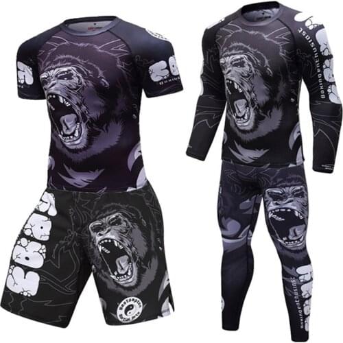 New Boxing Set Compression Jersey Pants orangutan 3D Print Rashguard Kickboxing Tight T-shirts Pants Muay Thai MMA Fightwear