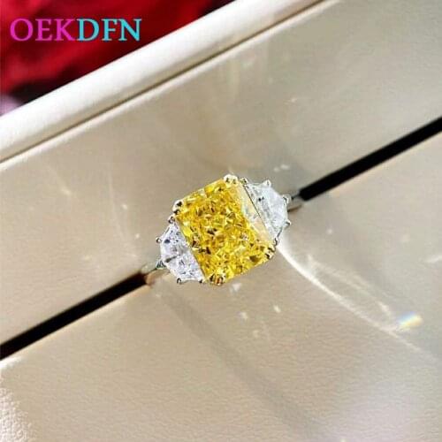 OEKDFN 100% 925 Sterling Silver Rings Citrine Created Moissanite Gemstone Wedding Engagement Romantic Luxury Ring Fine Jewelry