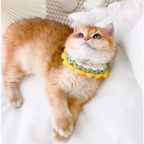 Cat Collar Woolen Dog Bandana Bowknot Pet Necklace Manual Kitty