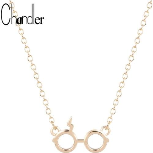 Chandler Lightning Scar Glasses Necklaces for Women Z Scar Magic Deathly Hallows Pendant Chokers Movie Gifts for Fans Jewelry