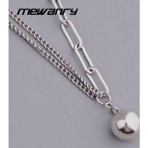 Mewanry 925 Sterling Silver Sweater Necklace for Women New Trend Elegant Vintage Party Round Bead Pendant Jewelry Gift Wholesale