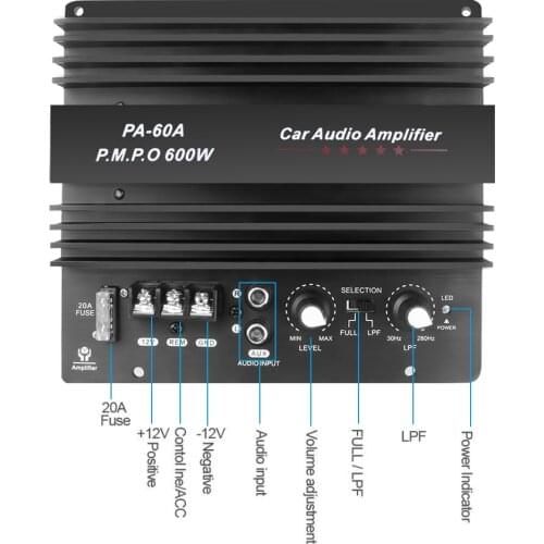 PA-60A Speaker Subwoofer Bass Module High Power 12V 600W Car Audio Accessories Mono Channel Durable Lossless Amplifier Board