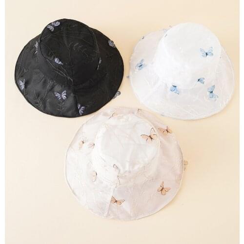 New Butterfly Embroidery Bucket Hat Women Sun Hats For Hip Hop Outdoor Trip Caps Men Beach Sun Protect Fishing Unisex Bonnet