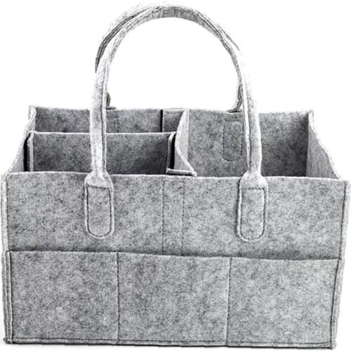 Portable Baby Diaper Organizer Handbag Felt Nursery Storage Basket with Changeable Compartments