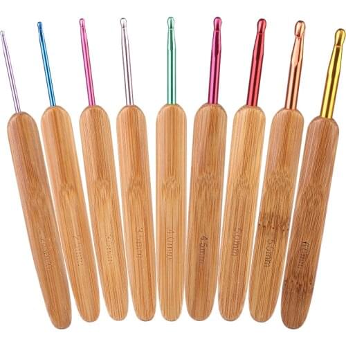 Nonvor 9pcs/Set Bamboo Crochet Hooks Small Lace Crochet Needles 2.0mm-6.0mm Knitting Needles for Yarn Handle Sewing Tools