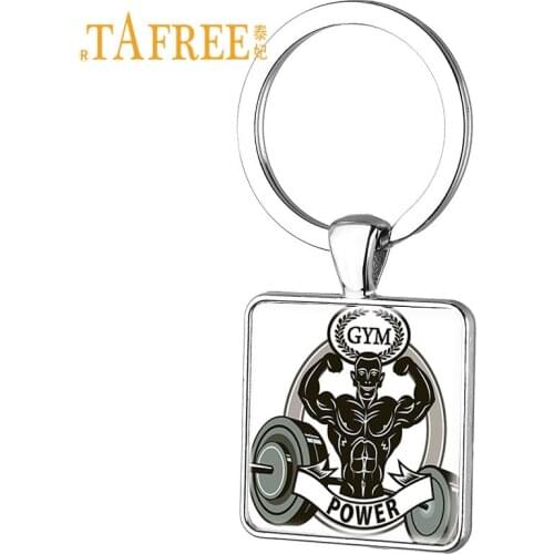 TAFREE Fitness Club Keychain Strong Man Fitness Sport Equipment Metal Pendant Keyring Key Chains Gift FQ497