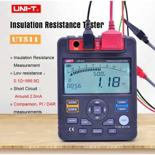 UNI-T UT511 Digital Insulation Resistance Tester AC DC Voltage Ohm megger meter Megohmmeter measure transformers/generators