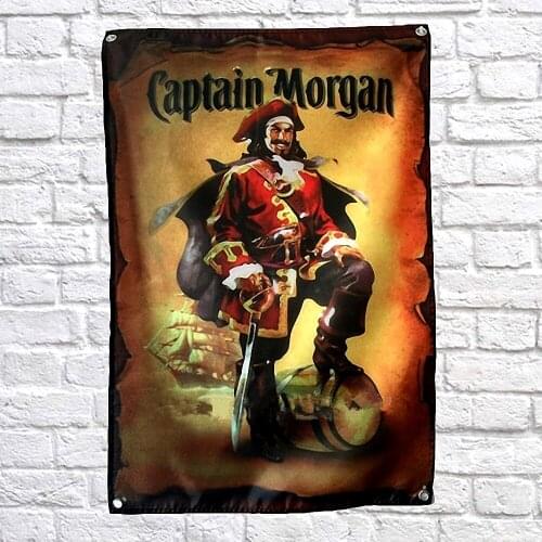 Captain Morgan Whiskey Poster Banner Vintage Beer Day Flag Hanging Chart For Bar Pub Wall Decor Tapestry Kitchen Room Wall Signs