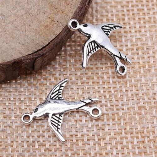 WYSIWYG 20pcs Charms Swallow Bird Connector 20x17mm DIY Retro Jewelry Braclet Necklace Antique Silver Color Pendant