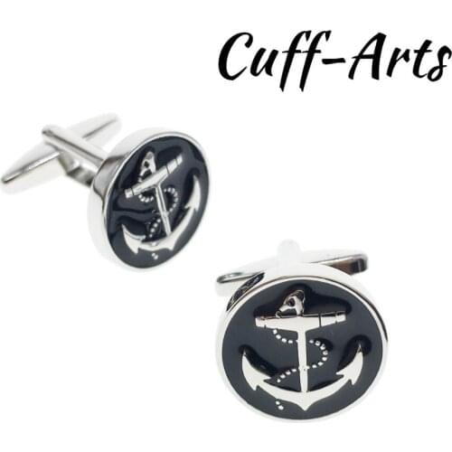 Luxury Fashion Black Anchor Round Plated Cufflinks Arm Buttons for Women Men Business Shirt Cuff links Wedding Jewelry C10294