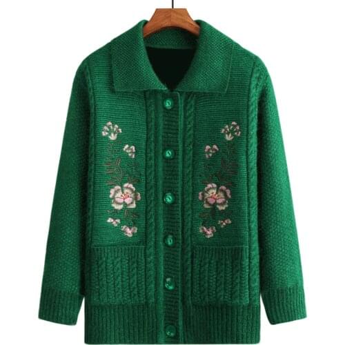New 2021 Autumn Winter Women Cardigan Fashion casual flower embroidery Middle-aged Women Sweaters Plus size Women coats