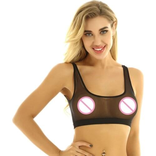 Womens Sleeveless Lingerie See Through Mesh Bralette Deep U Neck Vest Females Fashion Tank Breathable Stretchy Exotic Crop Tops