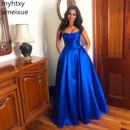 Custom Strapless Royal Blue Prom Dress Long A-line Elegant Stain Simple Formal Evening Party Dresses Robe De Soiree Custom Made