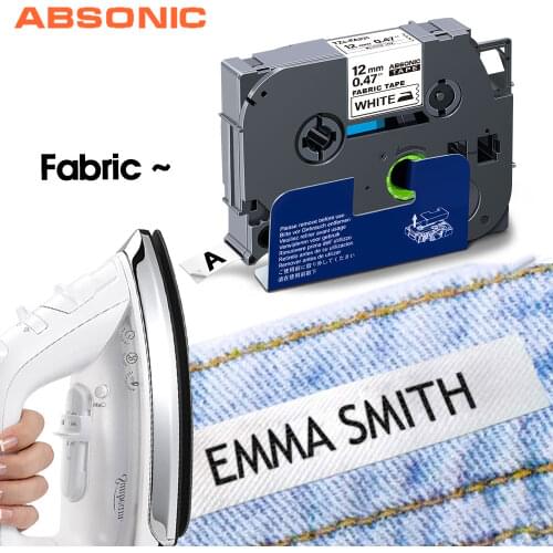 12mm Fabric Label Compatible Brother FA231 Black on White Fabric Iron On Ribbon for Brother PT-H110 PT-D210 PT-D600 Label Maker