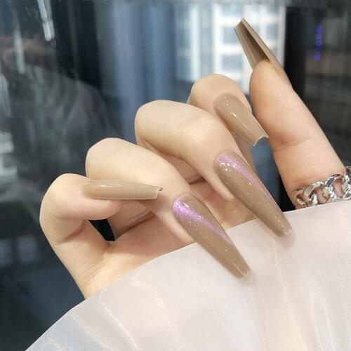 24pcs Fake Nail Press On Nails Gourd Khaki Cat Eye Wear Nail Stickers Finished Nail Pieces Nail Stickers With Glue DL