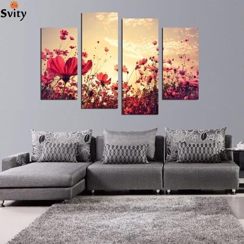 4 Pcs Forest Seasons red Flower Trees Canvas Print Painting For Living Room Wall Art Pictures Home Decor Unframed F18883