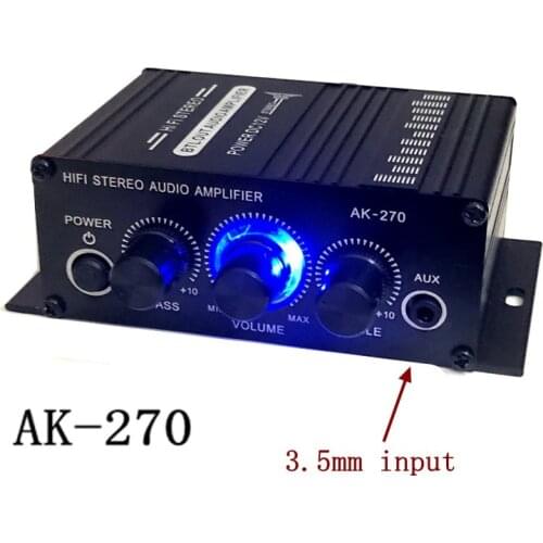 AK270 HIFI Digital Stereo Audio Amplifier FM Radio Mic Car Home Sound Power Amplifier Mini HiFi Stereo Audio Treble For Speakers