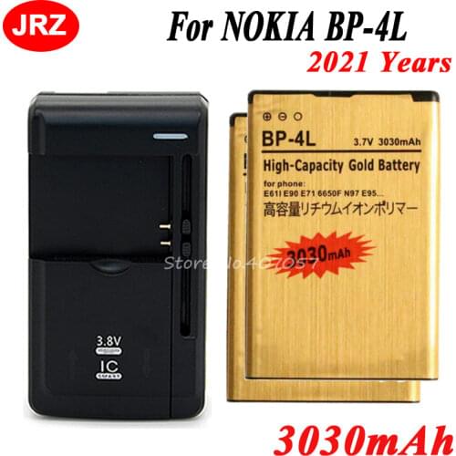 2pcs BP-4L Gold Battery for NOKIA N97 E61i E63 E90 E95 E71 6650F N810 E72 BP4L Bateria Accumulator 3030mAh + Universal charger