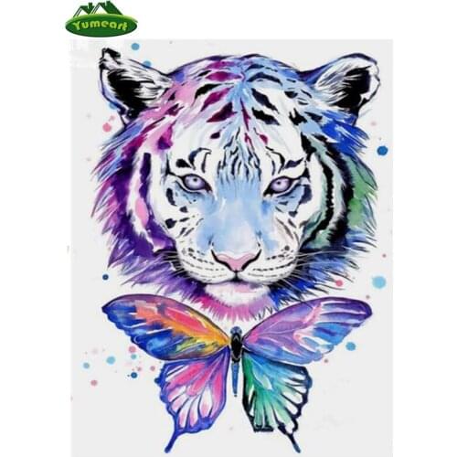Diamond Painting Cross Stitch Kits 5D Diamond Embroidery Colorful Tiger Animals and Butterfly Home Decoration Square Mosaic