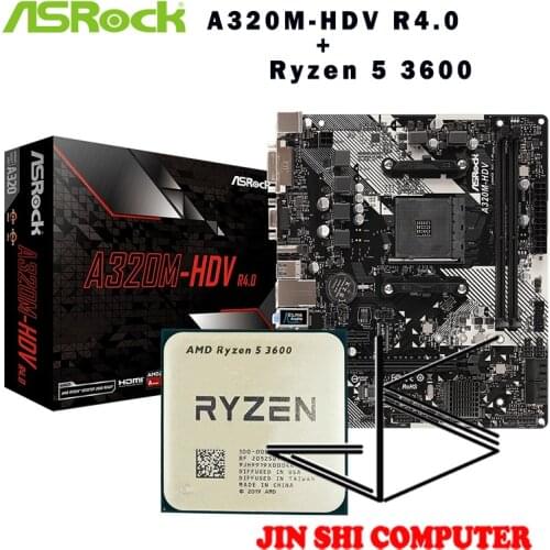 AMD Ryzen 5 3600 R5 3600 CPU + ASROCK A320M HDV R4.0 Motherboard Suit Socket AM4 CPU and Motherbaord Suit All new / no fan