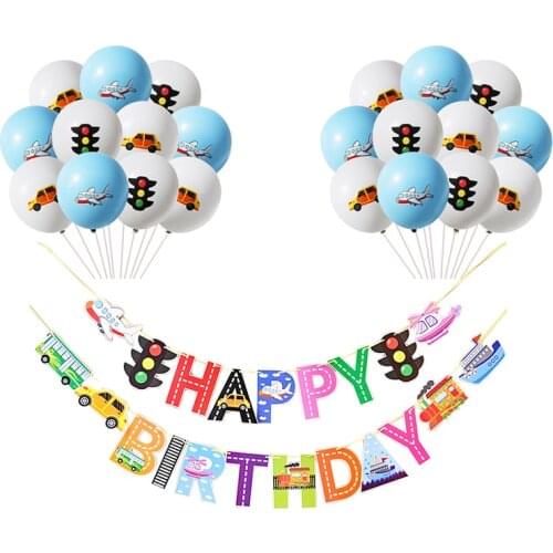 Happy birthday Banner Transport Flags Airplane Car Ship Transporter Birthday Decoration Bunting Garlands Children Theme Party