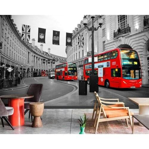 Beibehang Retro nostalgic wallpaper restaurant cafe milk tea shop European British style London black and white landscape mural