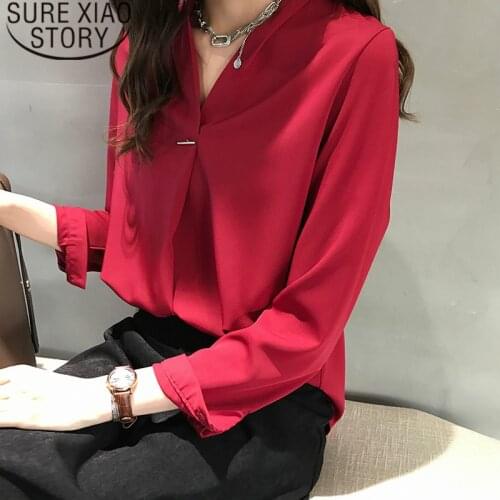 Womens tops and blouses blusas mujer de moda 2018 chiffon blouse women blouses harajuku Solid V-Neck plus size women 1721 50