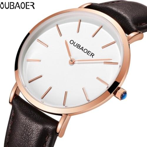OUBAOER Original Montre Femme Dress Watch Women Luxury Ladies Watches Genuine Leather Wristwatch for men watches Relogio Reloj