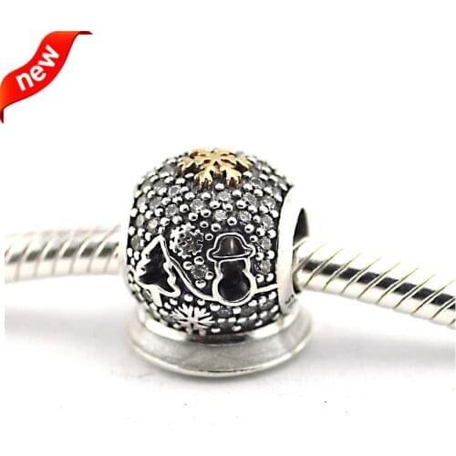 DIY Fits For Pandora Bracelets Black Friday Charms with 14K Real Gold 100% 925 Sterling Silver Beads Jewelry Free Shipping