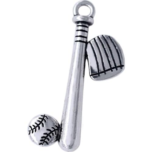 Eco-friendly Alloy Metal Sport Baseball Bat With Ball And Glove Pendants Fashion Baseball Player Jewelry Making Accessory Charms