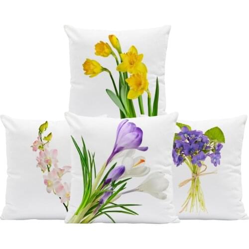 Lily Saffron Violets Orchid Cushion Daffodils Flower Purple Pillow Graffiti Home Decor Houseware Pillow With Cover Square Velvet