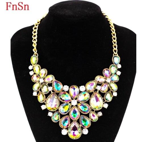 FnSn New Hot Chokers Crystal Flower Statement Necklace Jewelry Women Gold Rhinestones Collar Turkish Plant jewelry Parure N154