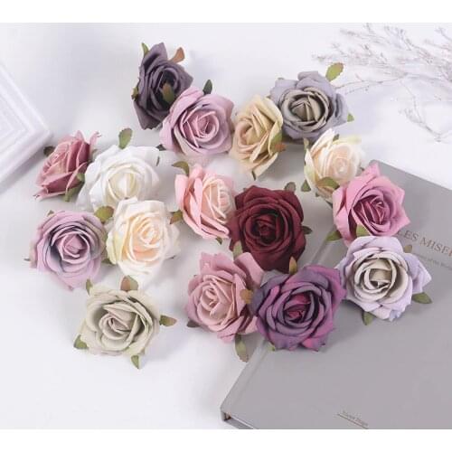 7CM 5pcs/lot Artificial Flower Head Roses Fake Flower DIY Wreath Scrapbooking Decoration Wedding Home Bridal Needlework Decor