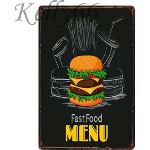 [ Kelly66 ] Fast Food Menu HamBurger Metal Sign Tin Poster Home Decor Bar Wall Art Painting 20*30 CM Size y-1710
