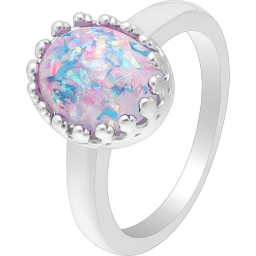 Purple Green Blue Fire Opal Oval Egg sterling silver Ring Jewelry Filled Love Charms Custom Finger Wedding Ring Women Gift